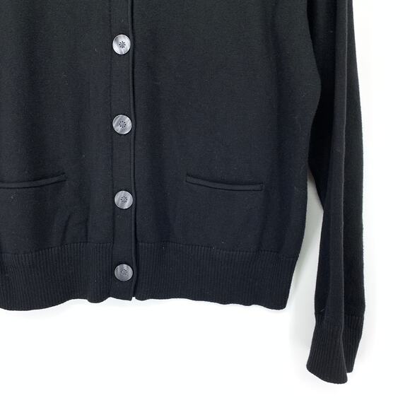 J. Jill Button Front Crew Neck Cardigan Sweater Womens Size PL Black Stretch - Picture 4 of 6